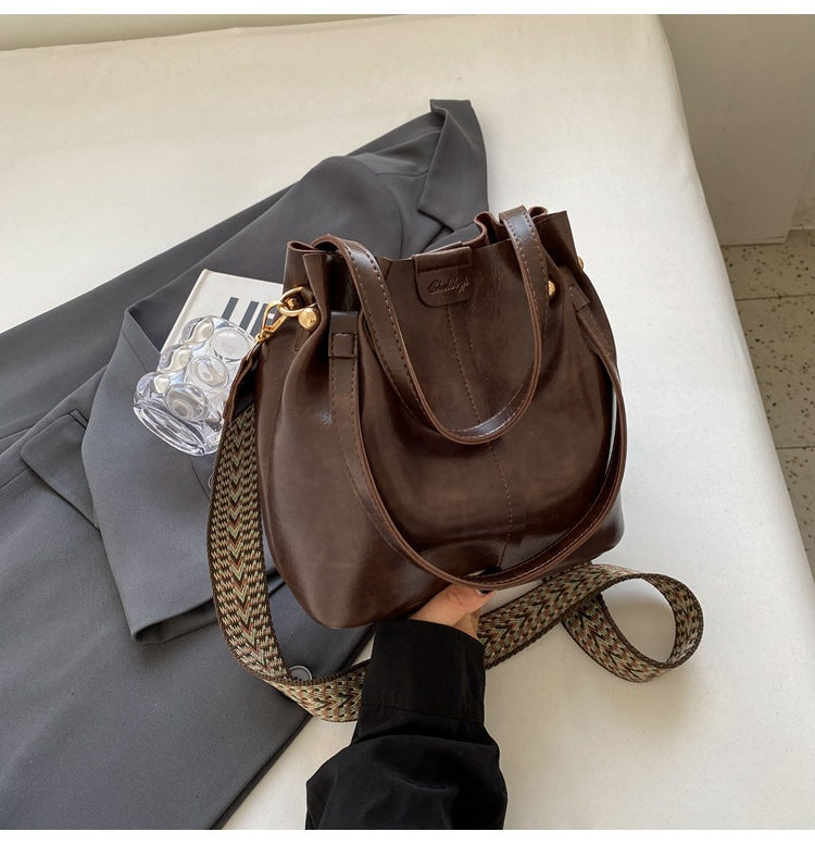 Women's Bucket Bag with Magnetic Closure and Wide Shoulder Straps
