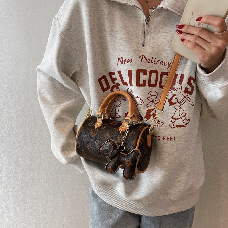 Women's Pillow Bag with Cartoon Print and Zipper Closure