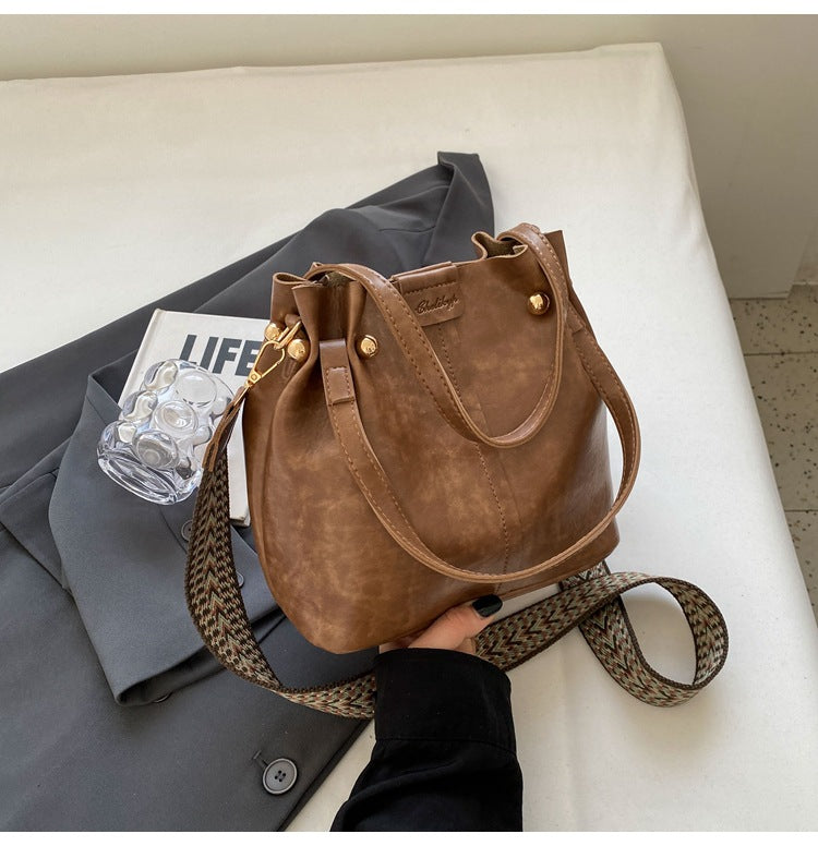 Women's Bucket Bag with Magnetic Closure and Wide Shoulder Straps