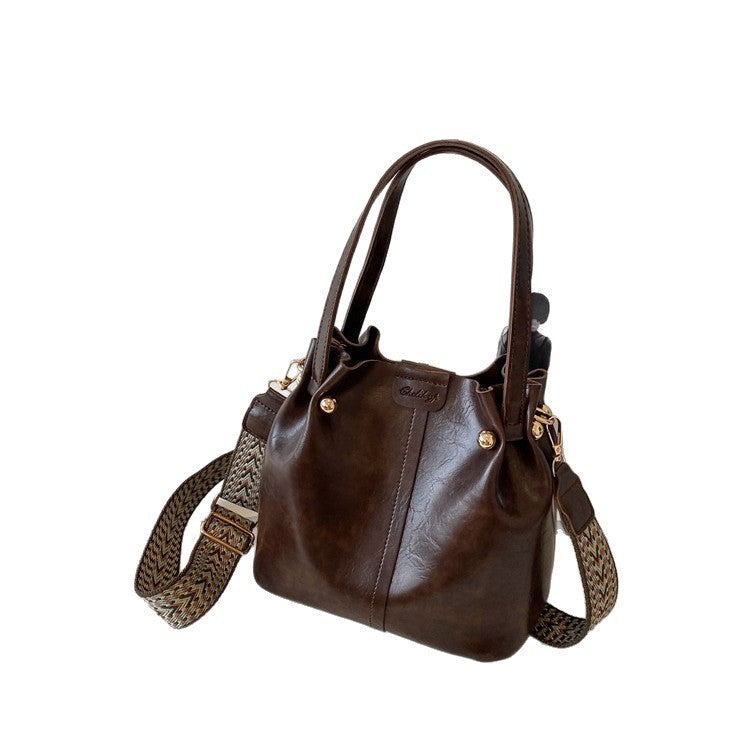 Women's Bucket Bag with Magnetic Closure and Wide Shoulder Straps